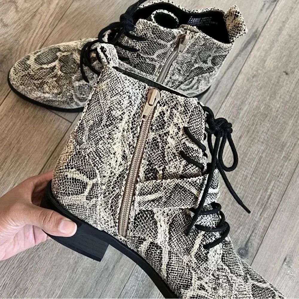 Express Python Snake Print Lace Up Combat Boots S… - image 3